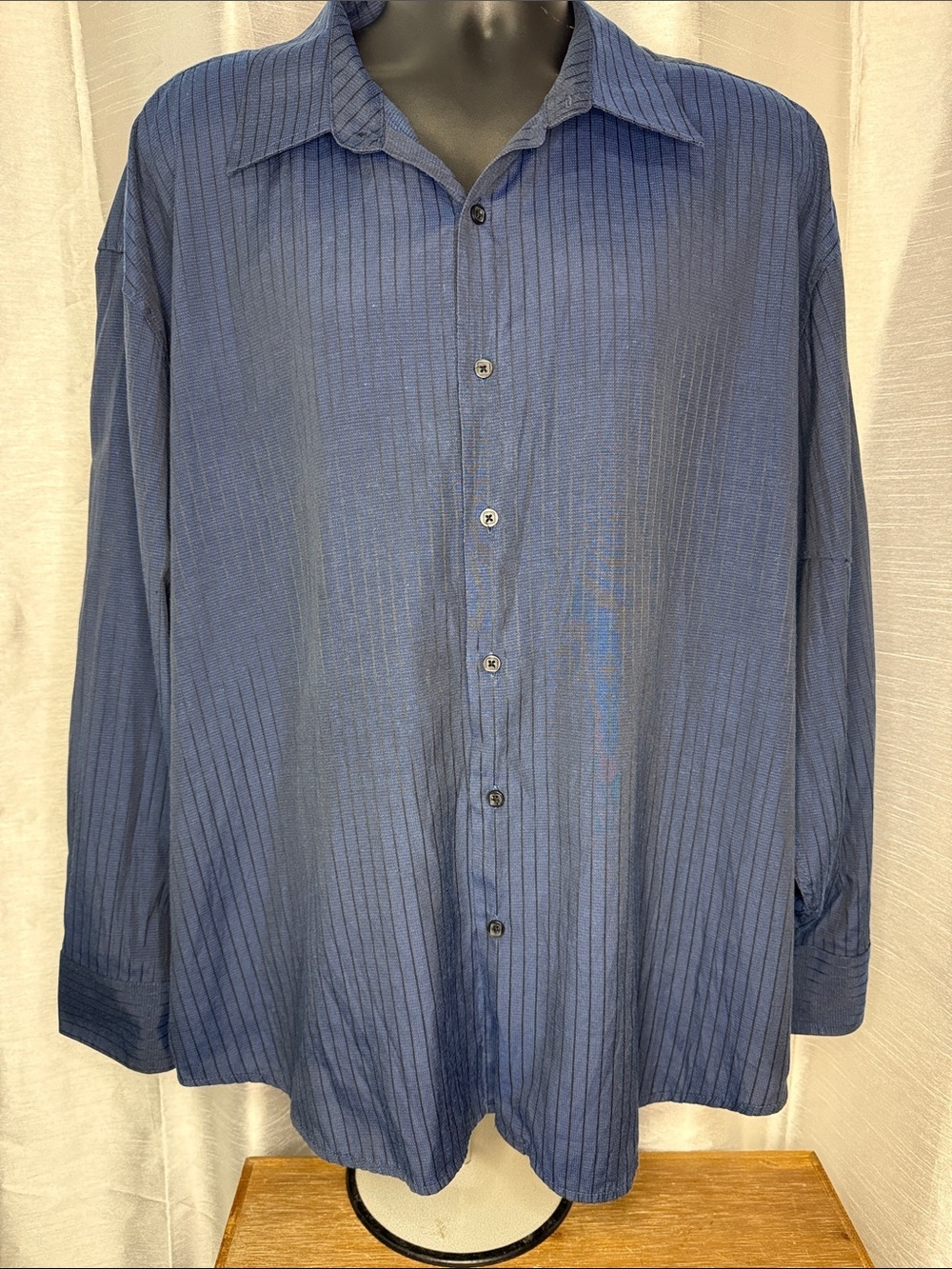 Bruno Button Up Shirt Navy Blue Black Stripe Business Casual Office Men’s 3X - Picture 3 of 8